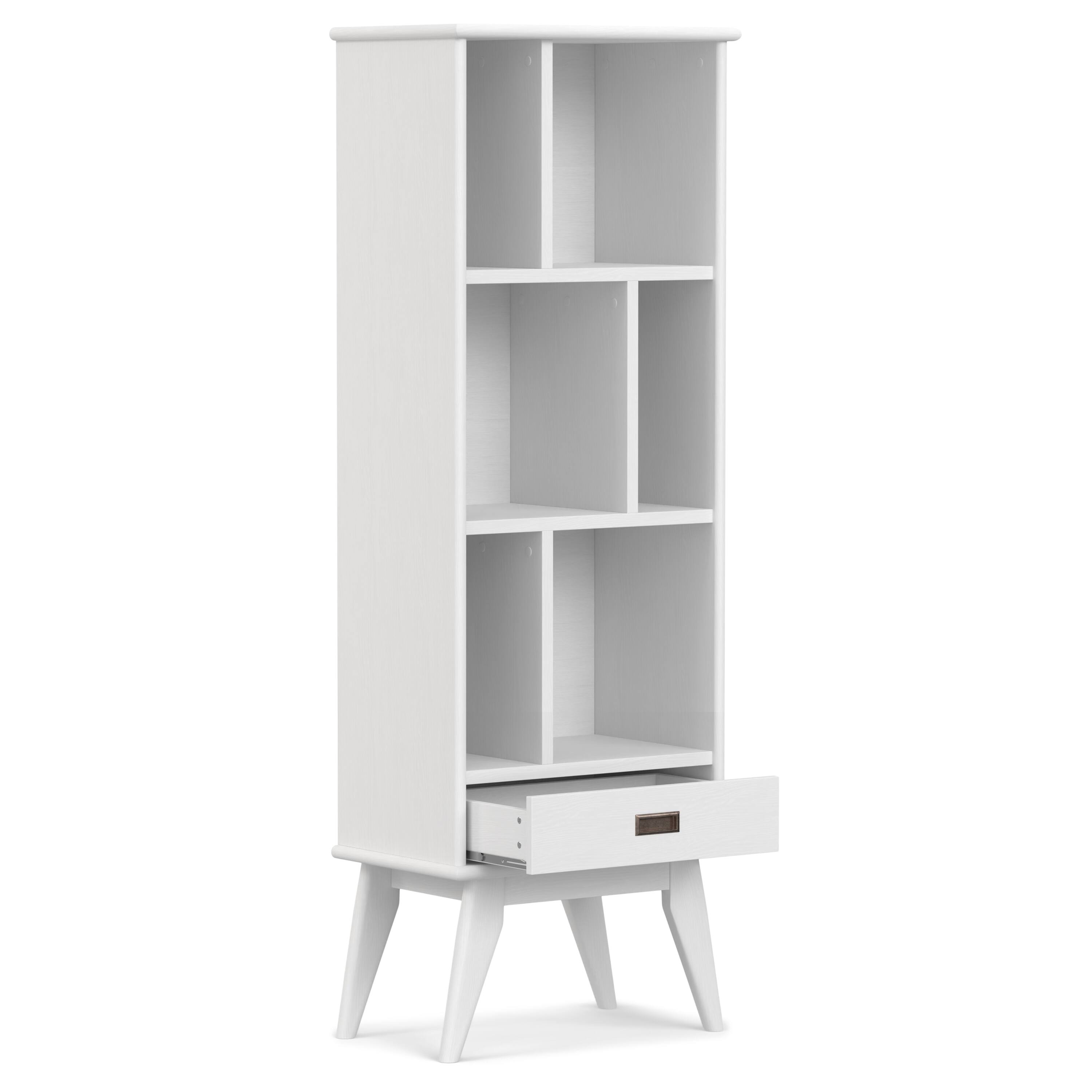 Back. Simpli Home - Draper SOLID HARDWOOD 64 inch x 22 inch Mid Century Modern Bookcase and Storage Unit in White - White.
