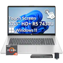 HP - Upgraded - 17.3" HD+ Touchscreen Laptop,Ryzen 5 7430U,32GB RAM,1TB SSD+160GB Dock Station,AMD Radeon GPU,Wi-Fi 6,Win 11 - Silver