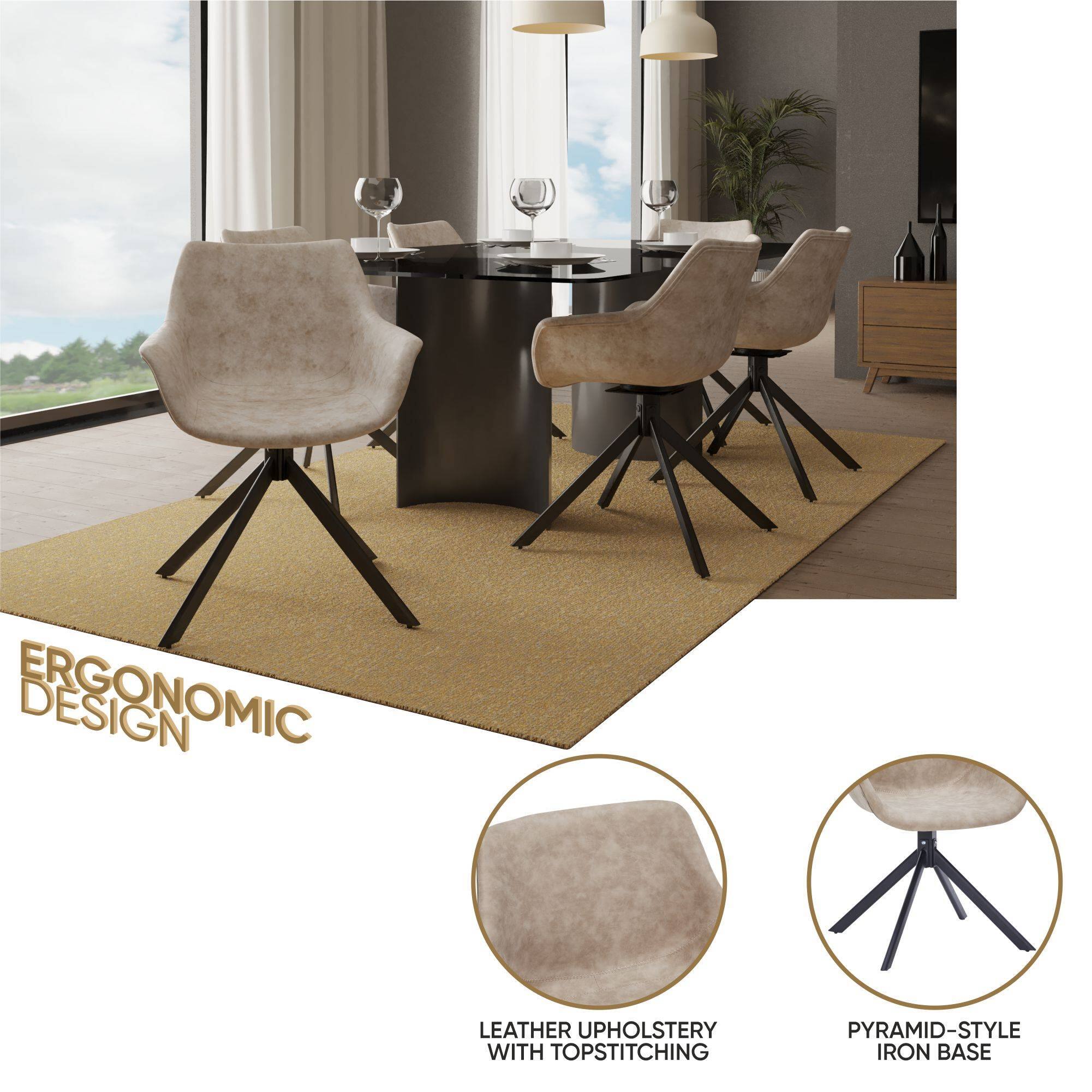 ERGONOMIC DESIGN

LEATHER UPHOLSTERY WITH TOPSTITCHING

PYRAMID-STYLE IRON BASE