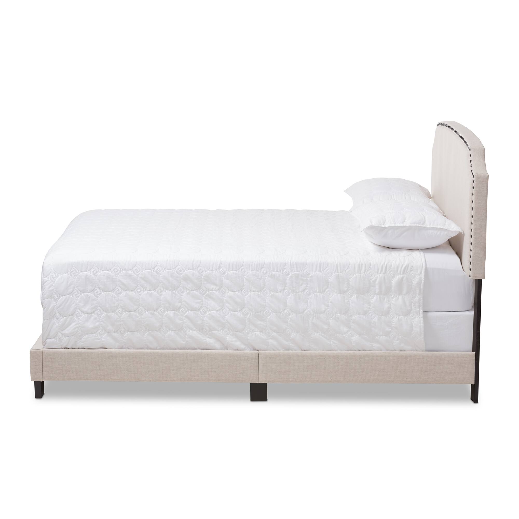 Angle. Baxton Studio - Odette Modern and Contemporary Fabric Upholstered Bed - Light Beige.