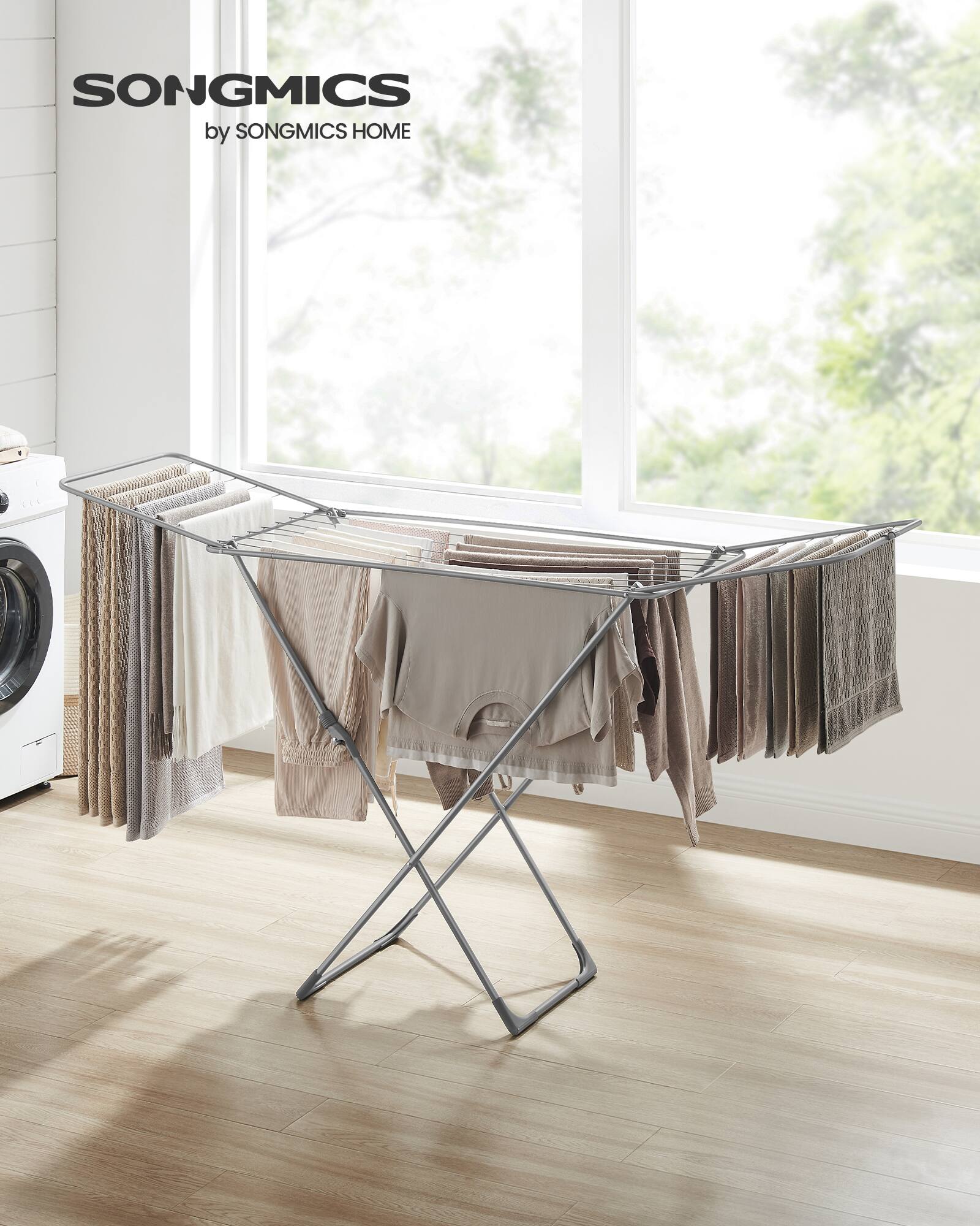 Songmics Home Clothes Drying Rack, Metal Laundry Drying Rack, Foldable ...