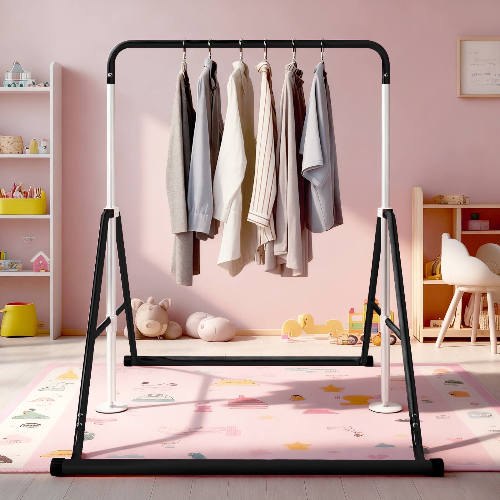 Alt View 5. Brick Attic - Gymnastics Bar for Kids Height Adjustable Horizontal Bar Folding Gymnastics Junior Training Bar - Black.