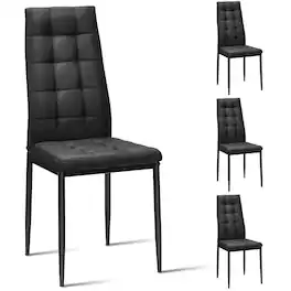 Gymax - Set of 4 Kitchen Dining Side Chairs Fabric Cushion with Metal Frame High Back - Black