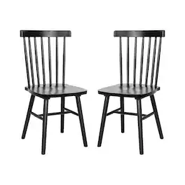 Emma + Oliver - Canmore Set of Premium Solid Wood Spindle Back Armless Dining Chairs with Saddle Seats and Felt Floor Protectors - Black