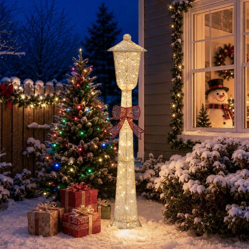 Alt View 10. Winado - 5FT Christmas Lamp Post with Bowknot, Pre-lit Lights for Indoor Outdoor Porch Lawn Yard Holiday Displays Decorations - Gold.