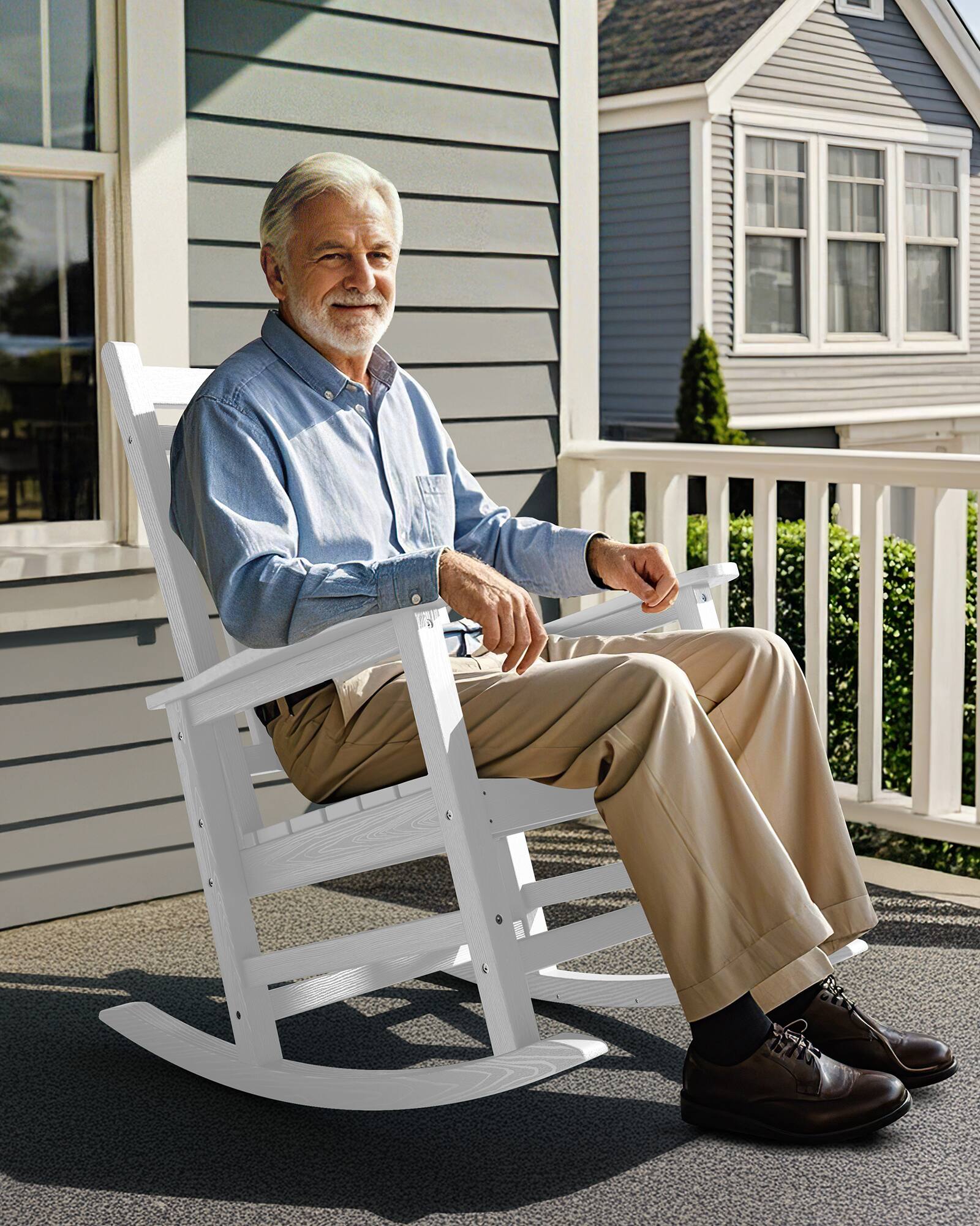 Alt View 7. SERWALL - SERWALL Outdoor Rocking Chair, HDPE Rocking Chair for Adults, White - White.