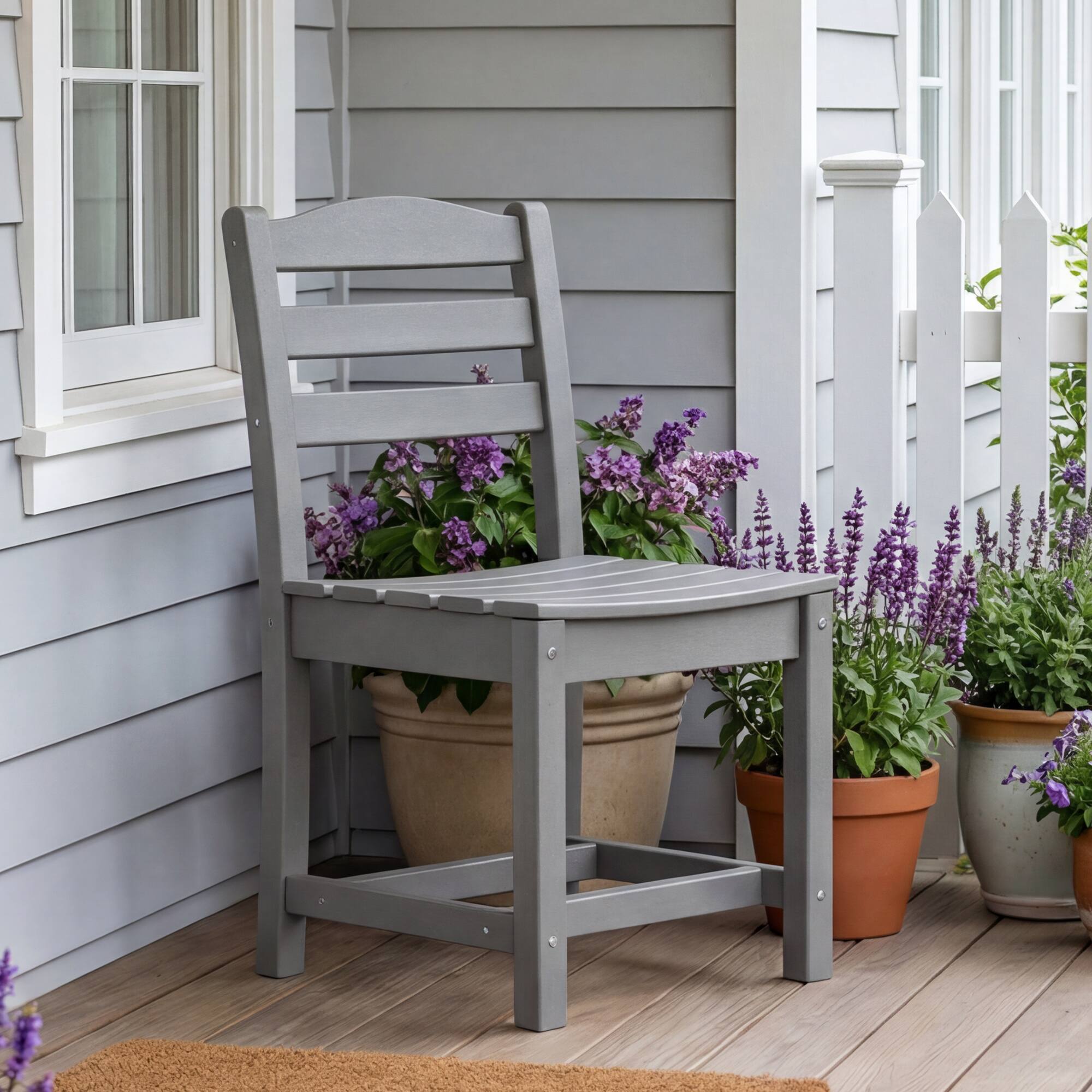 Alt View 2. Famapy - Pairs of HDPE Outdoor Armless Dining Chair - 4 Colors Weatherproof Patio Chair for Garden, Poolside 330LBS Capacity - Gray.