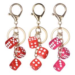 Unique Bargains - 3pcs Lucky Dice Keychain Charm, Resin 3D Cube Mini Dice Keyrings Holder w/ 3 Pendants for Bag, Wallet, Purse, Car, Phone - Dark Red/Rose Red/Red