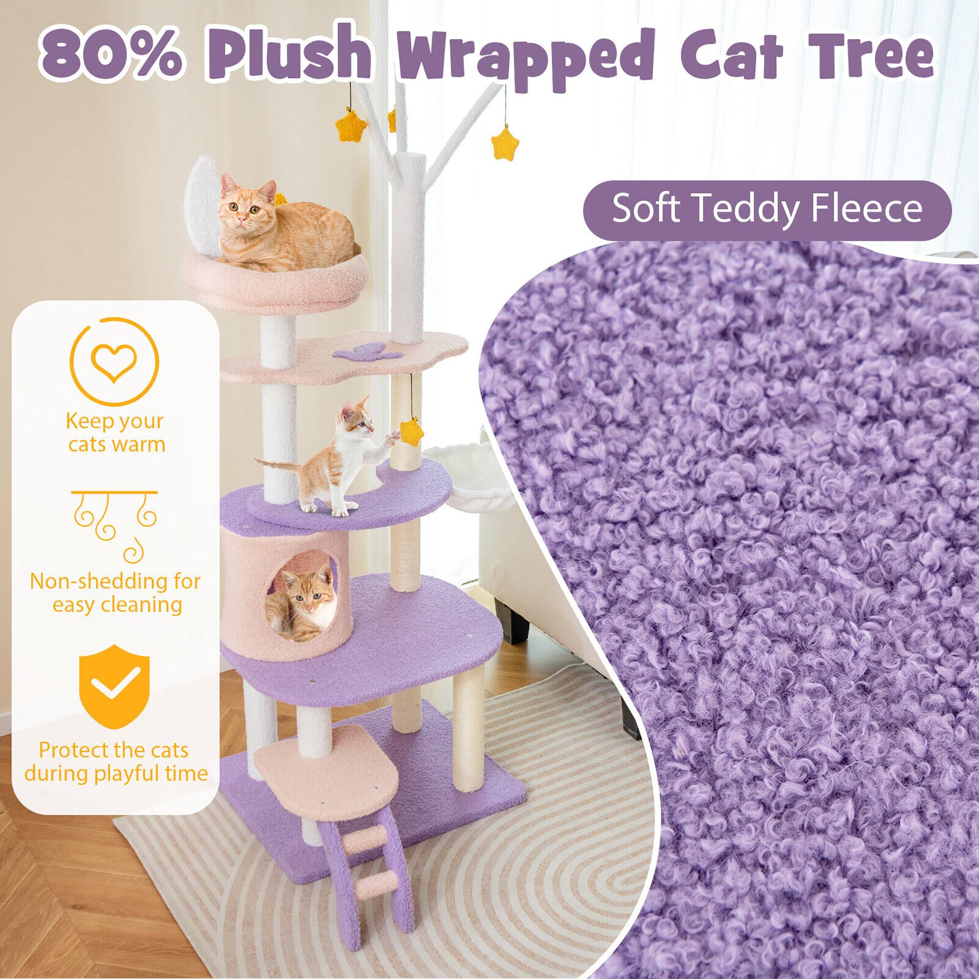 80% Plush Wrapped Cat Tree

Soft Teddy Fleece

- Keep your cats warm
- Non-shedding for easy cleaning
- Protect the cats during playful time