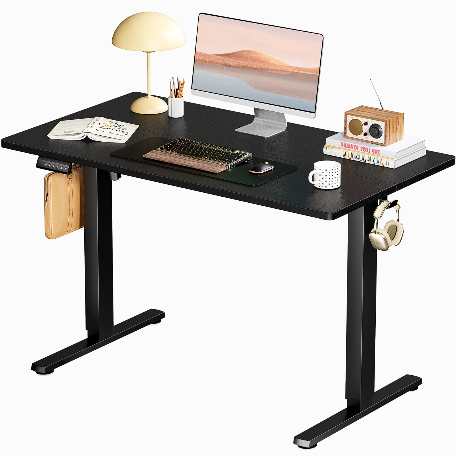Lirago - 40 Inch Ergonomic Height Adjustable Game Computer Desk with T-Shaped Metal Bracket Modern Computer Workstations
