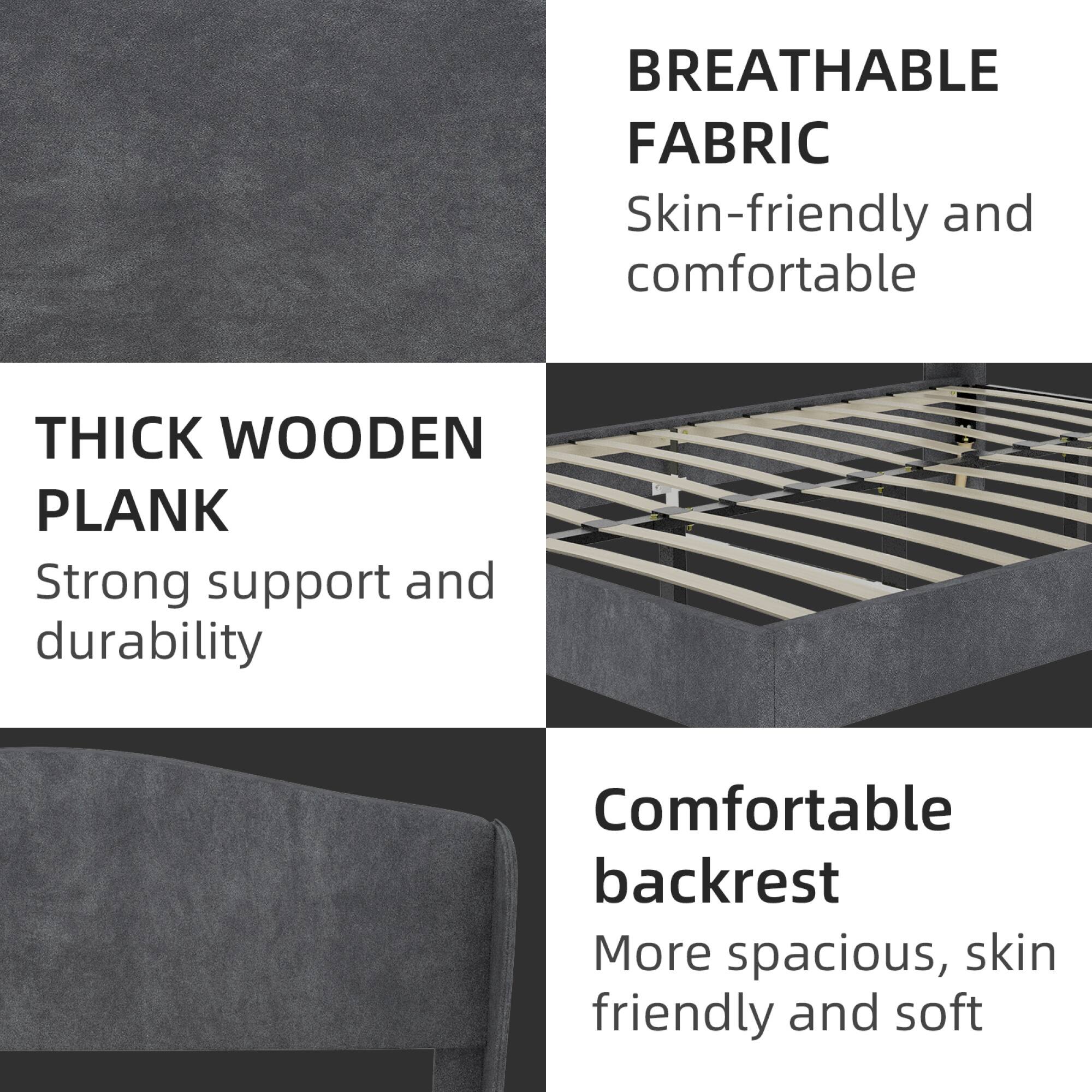 - BREATHABLE FABRIC
  - Skin-friendly and comfortable

- THICK WOODEN PLANK
  - Strong support and durability

- Comfortable backrest
  - More spacious, skin friendly and soft