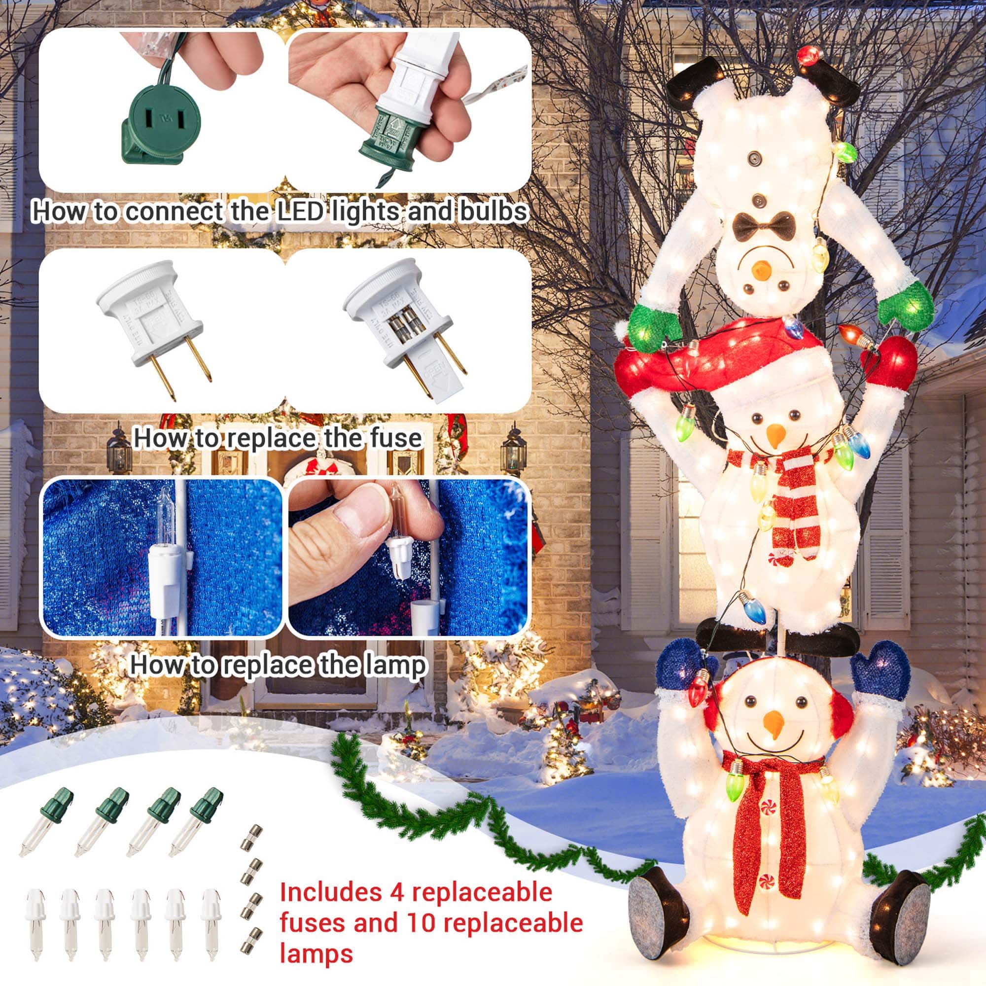 Costway 5.6 FT PreLit Stacked Snowmen Christmas Decoration with LED