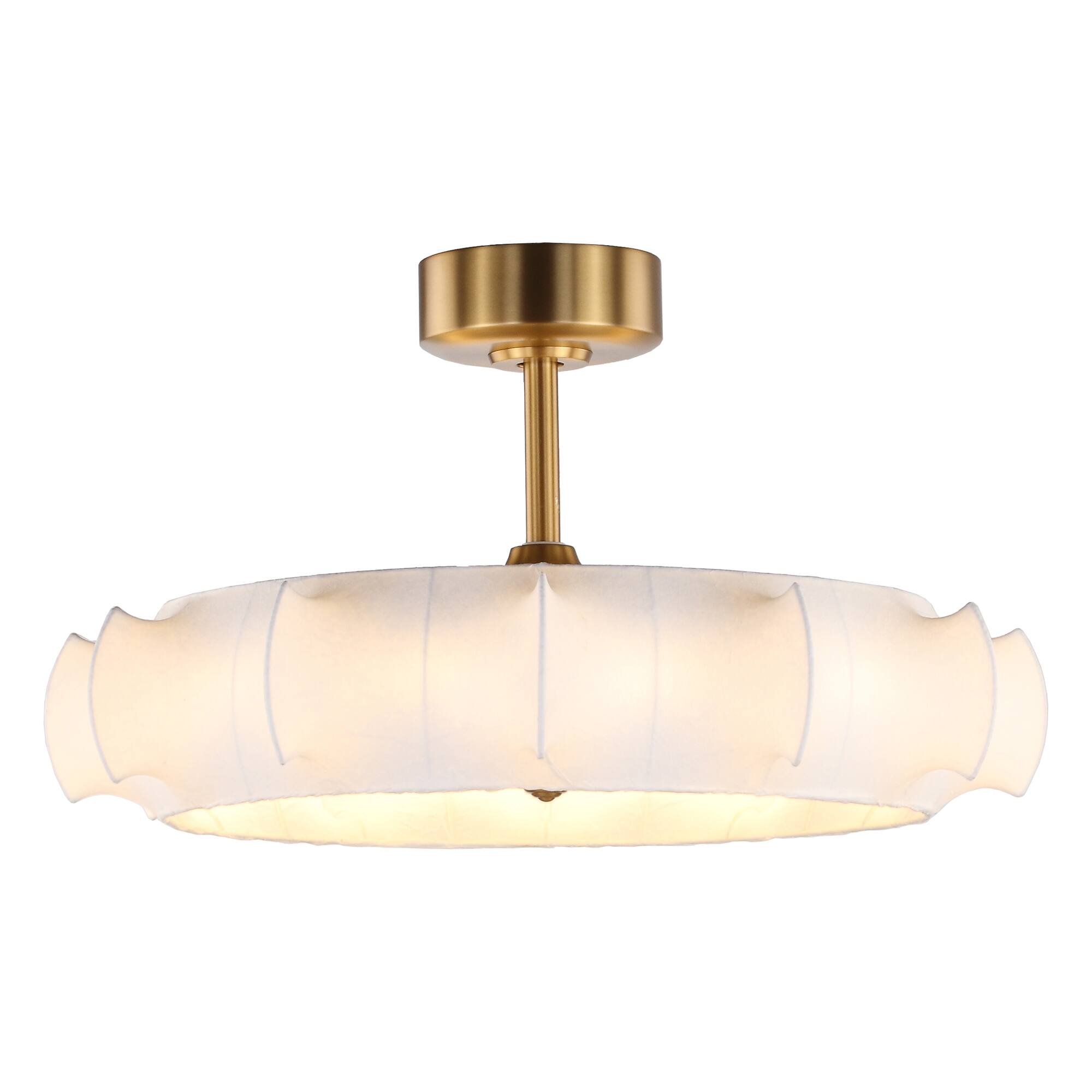 Alt View 5. Perimost - 30" Farmhouse White Silk 3-blade Fandelier Ceiling Fan with Light and Remote - Gold.