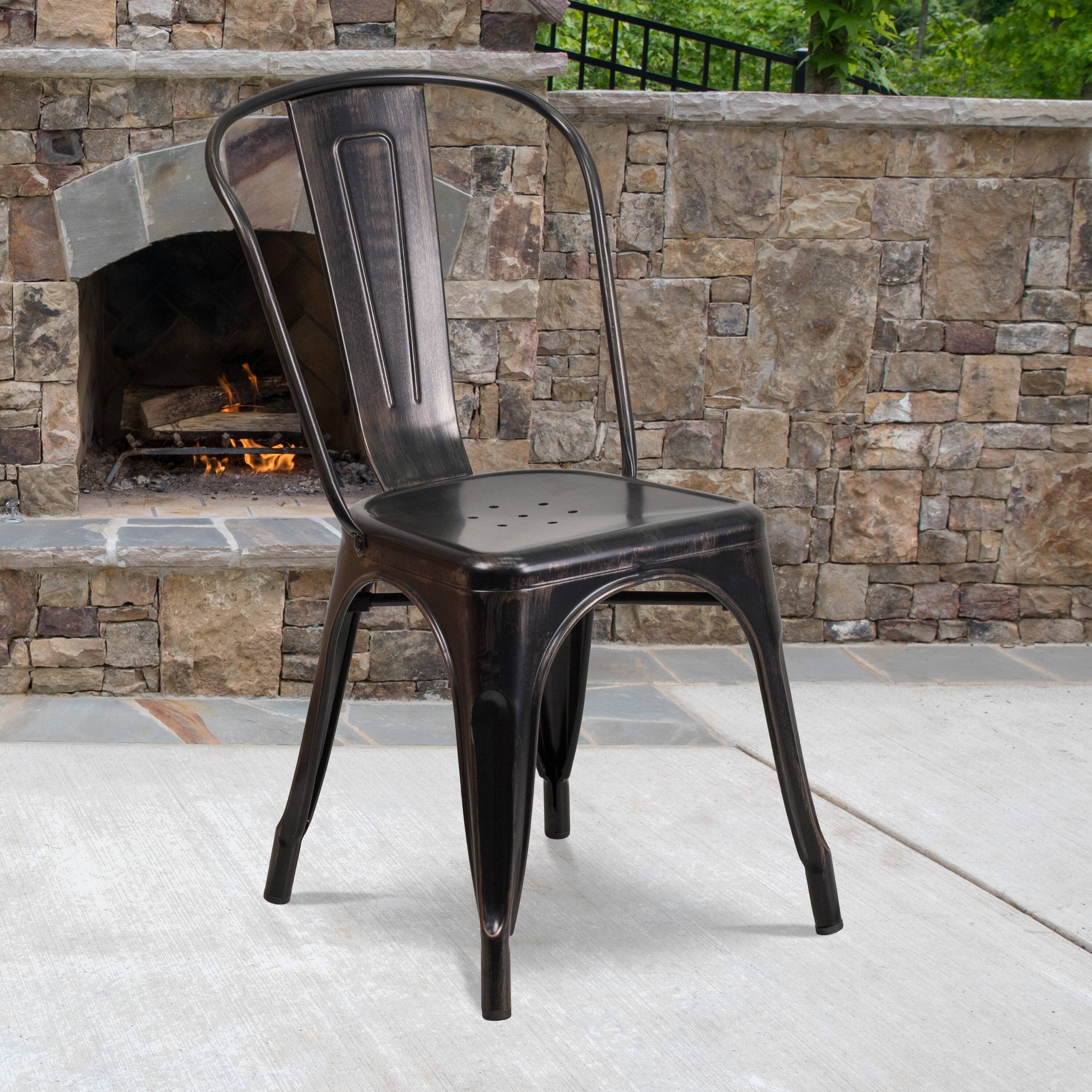 Alt View 1. Emma + Oliver - Commercial Grade Colorful Metal Indoor-Outdoor Stackable Dining Chair - Black-Antique Gold.