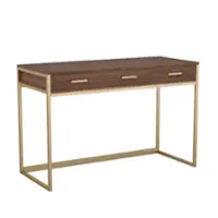 Martha Stewart - Ollie Walnut 3 Drawer Home Office Desk with Polished Brass Metal Frame and Hardware - Walnut Top/Polished Brass Frame - Front_Zoom