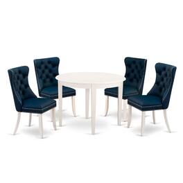 East West Furniture - 5 Piece Dining Room Furniture Set Consists of a Round Kitchen Table - White