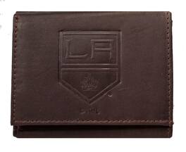 Rico Industries - Los Angeles LA Kings NHL Distressed Look Embossed Logo Dark Brown Leather Trifold Wallet - Multi