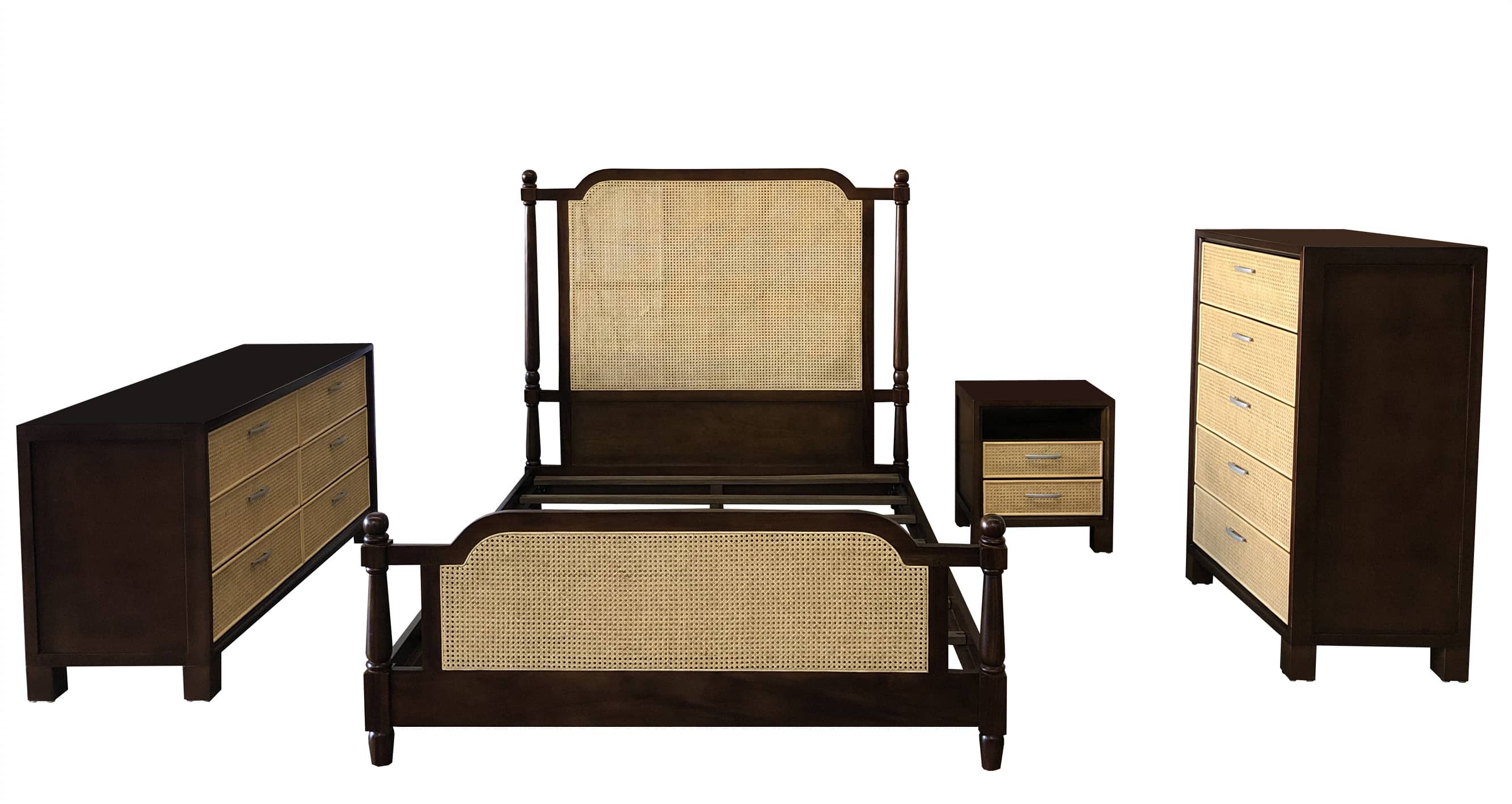 Dart - Grande Elegant Cane (Queen) Bedroom Set - Dark Brown