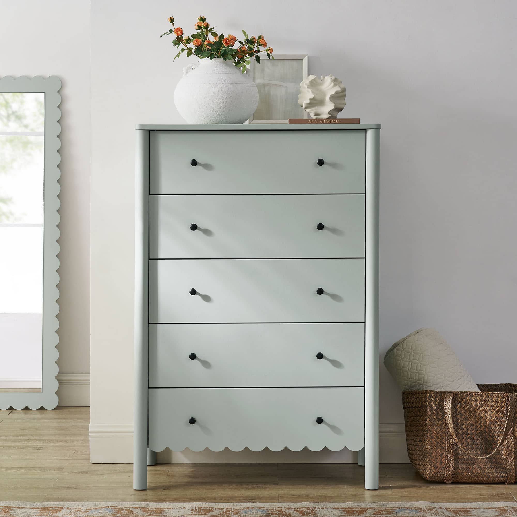 Emmeline Scalloped 5-Drawer Chest by Modway - Sage