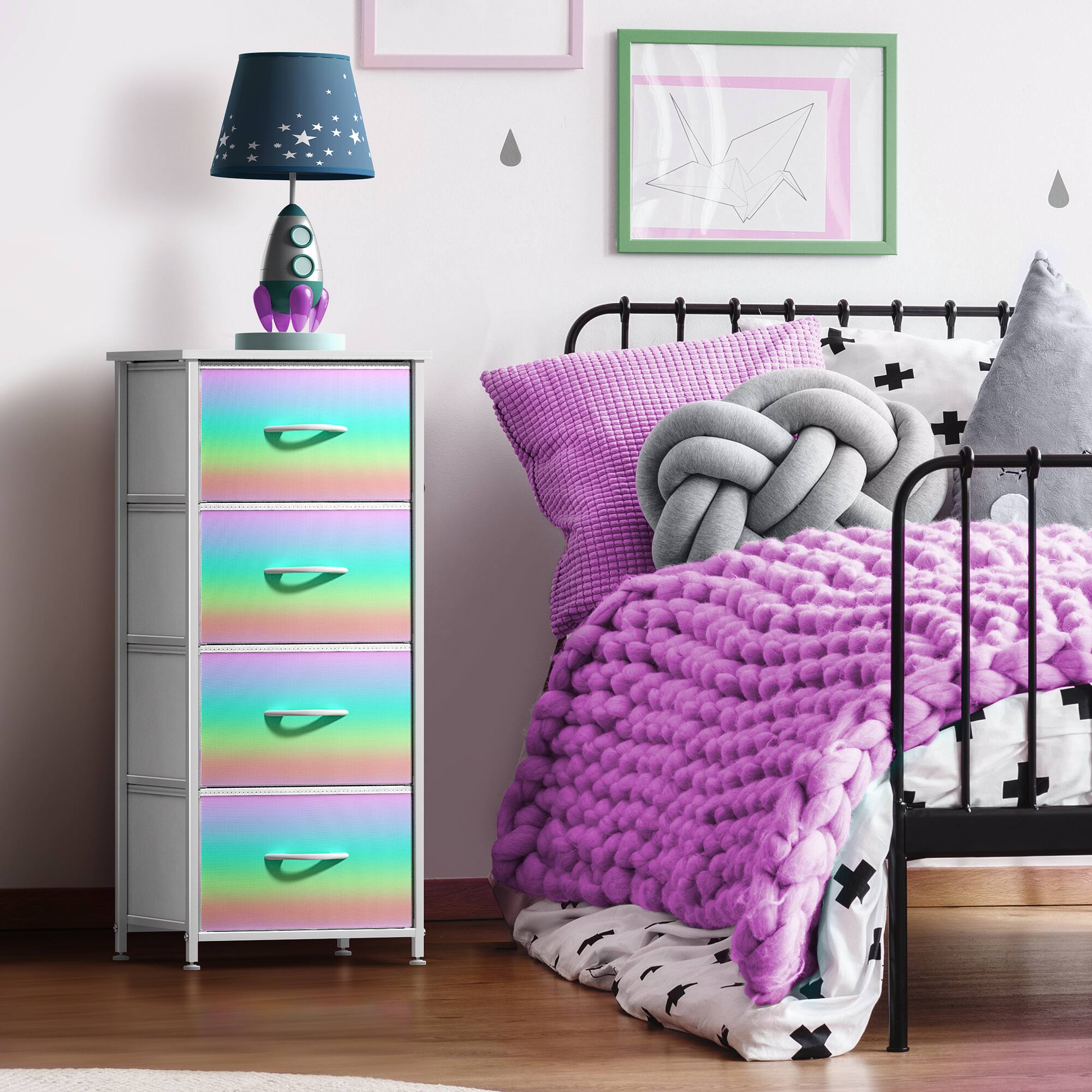 Angle. Sorbus - Sorbus 4 Drawers Chest Nightstand - Storage for Closet, Home, College Dorm -Steel Frame, Wood Top, & Fabric Bins - Multicolor.