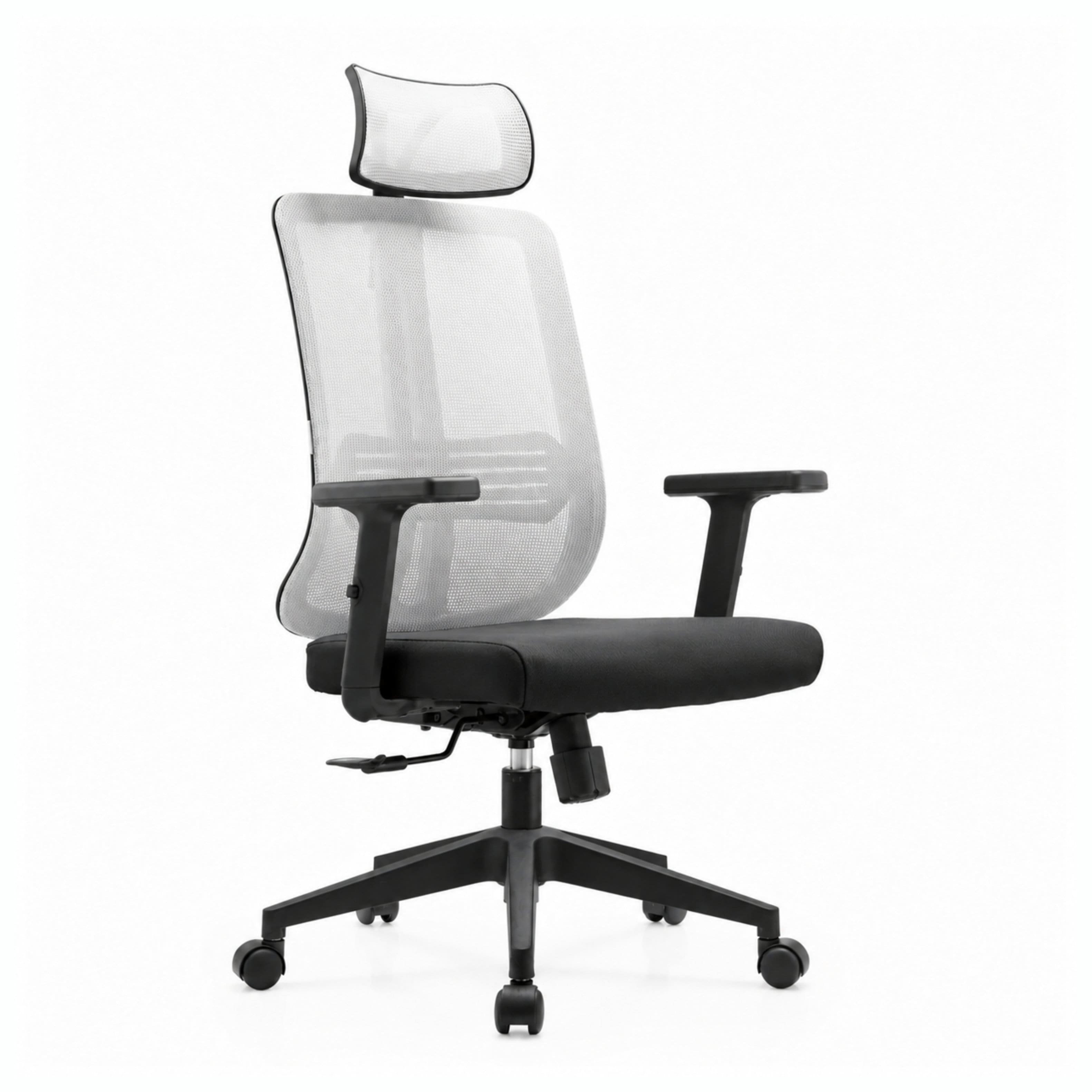 LeisureMod - Nift Ergonomic Mesh Office Desk Chair, Headrest, Adjustable Height, Tilt, Armrests & Durable ABS Frame, Home Office Use - White