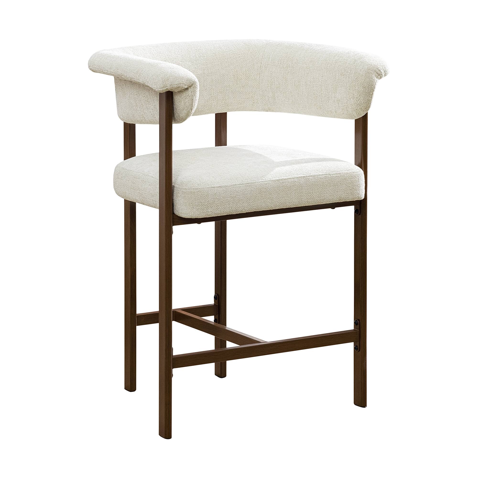 Angle. Brick Attic - 4PCS 26" Padded Bar Stool, Metal Legs with Walnut Wood Grain Finish, 300lb Counter with U-shaped Backrest and Footrest - Beige.