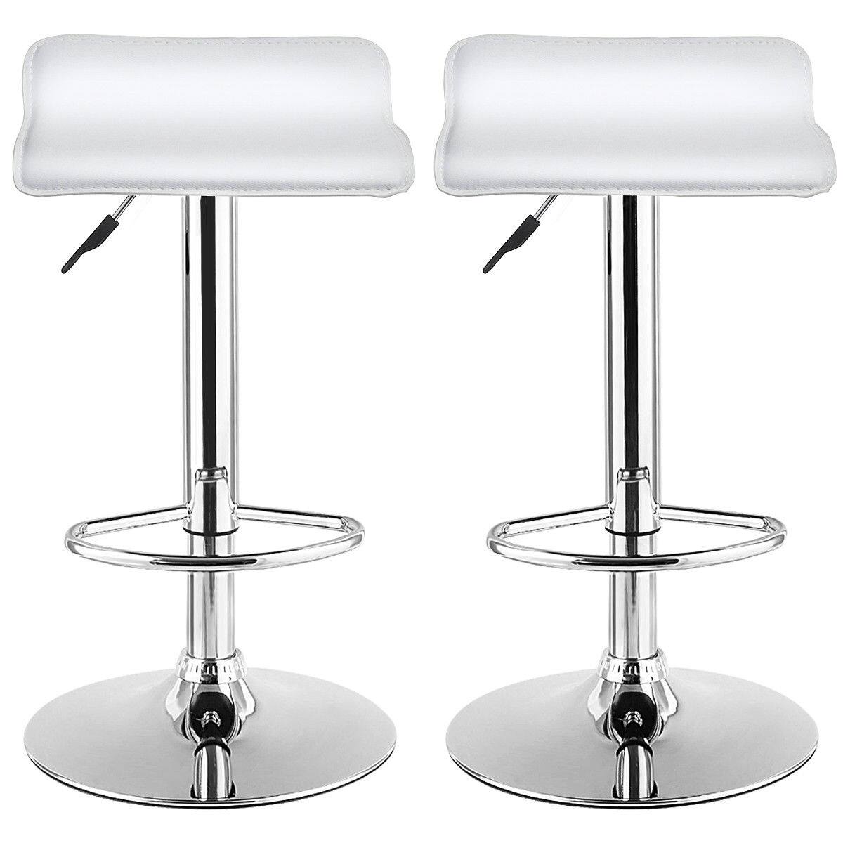 Alt View 3. Costway - Costway Set of 2 Swivel Bar Stools Adjustable PU Leather Backless Dining Chair Low Back - White.