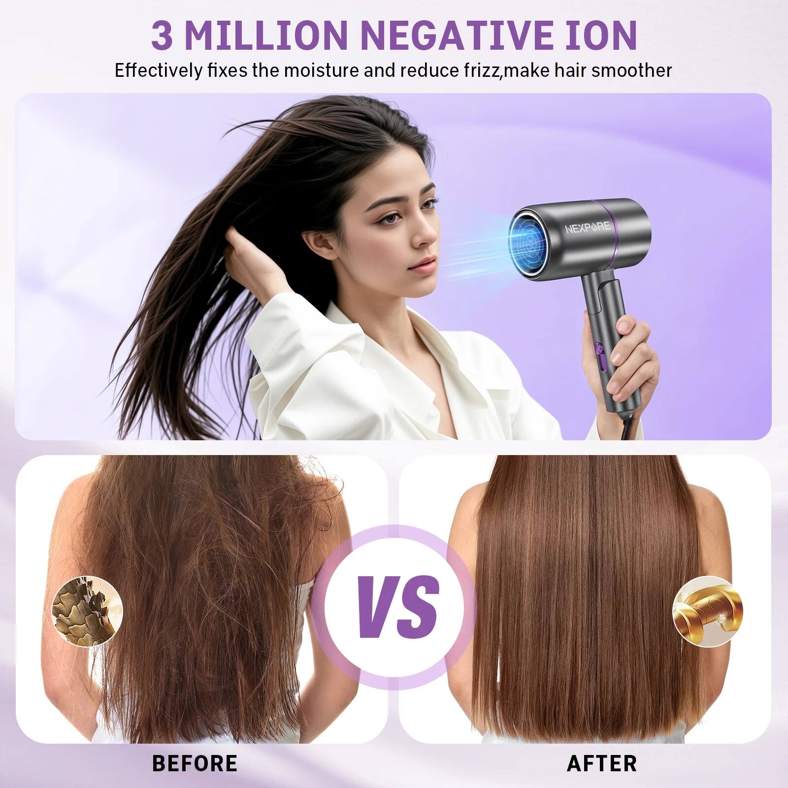 NEXPURE Hair Dryer, 1300W Lonic Blow Dryer with Nozzle, for All