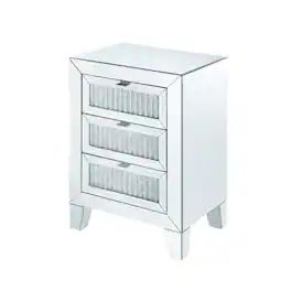 Manhattan Lane - Contemporary Style Wooden Mirrored Night Table with 3 Drawers - Silver