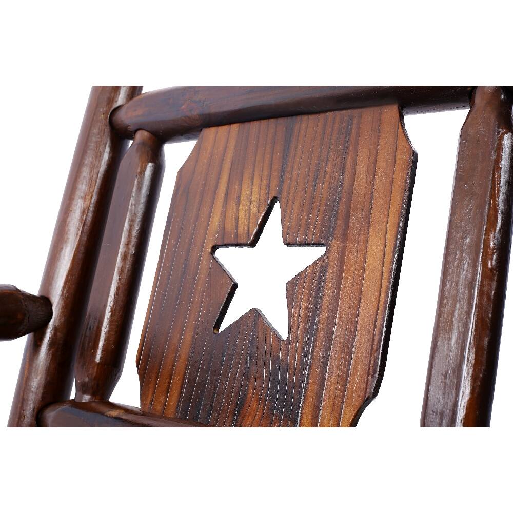 Alt View 8. Loheer - Loheer Outdoor Wood Rocking Bench, Carbonized Double Rocking Chair, Rustic Brown Porch Rocker - Rustic Brown.