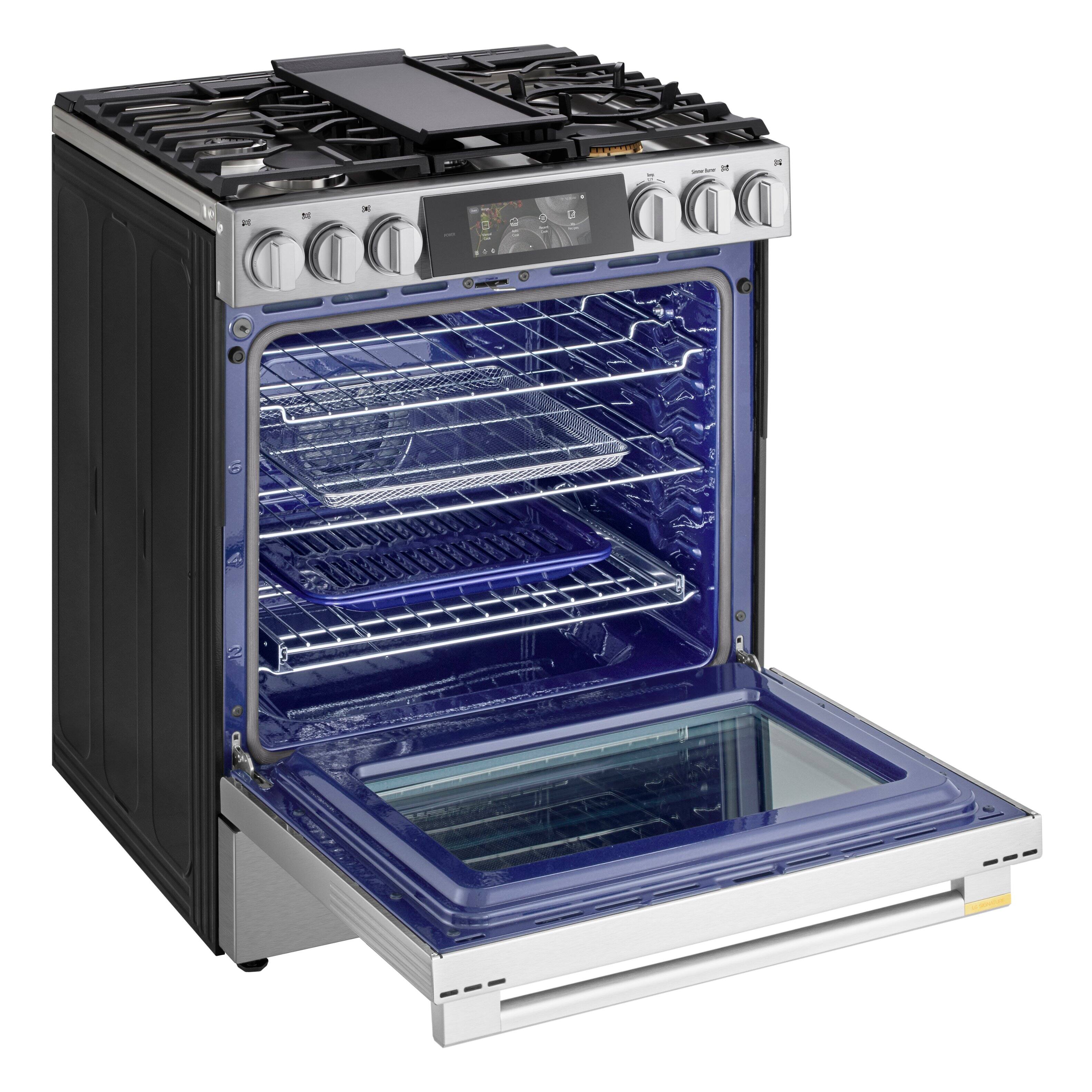 Alt View 10. LG - SIGNATURE 6.3 Cu. Ft. Slide-In Gas True Convection Range with EasyClean, Color LCD Display and Smart AI Gourmet Camera - PrintProof Stainless Steel.