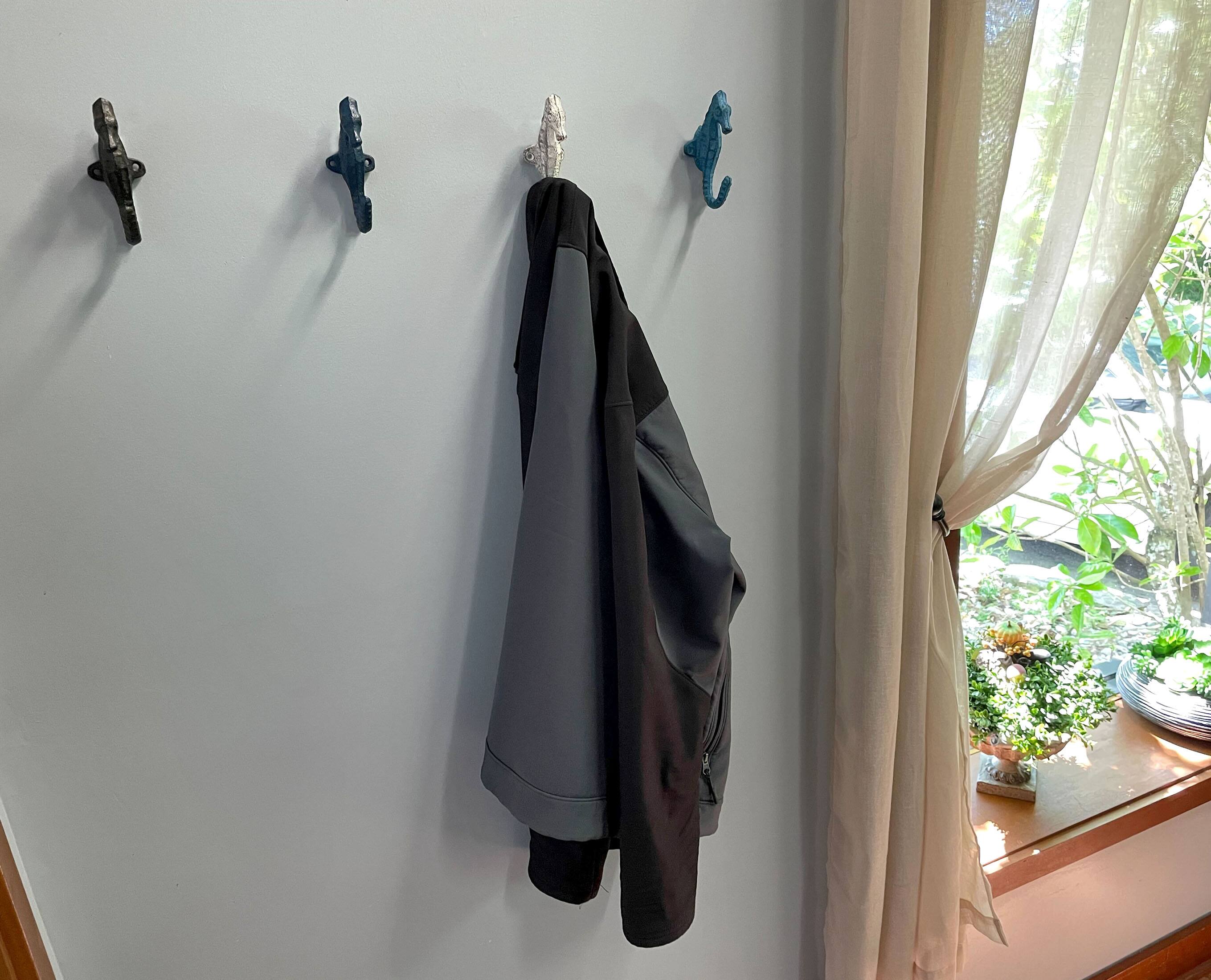 Alt View 1. Zeckos - Set of 4 Colorful Coastal Cast Iron Seahorse Decorative Wall Hooks 5 inch - Multicolored.