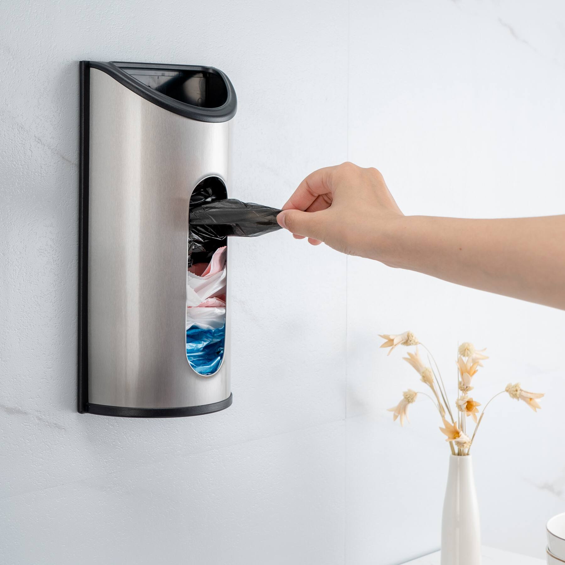 Front. Malletson - Wall-Mount Storage Container Stainless Steel Plastic Bag Organizer Kitchen - silver.