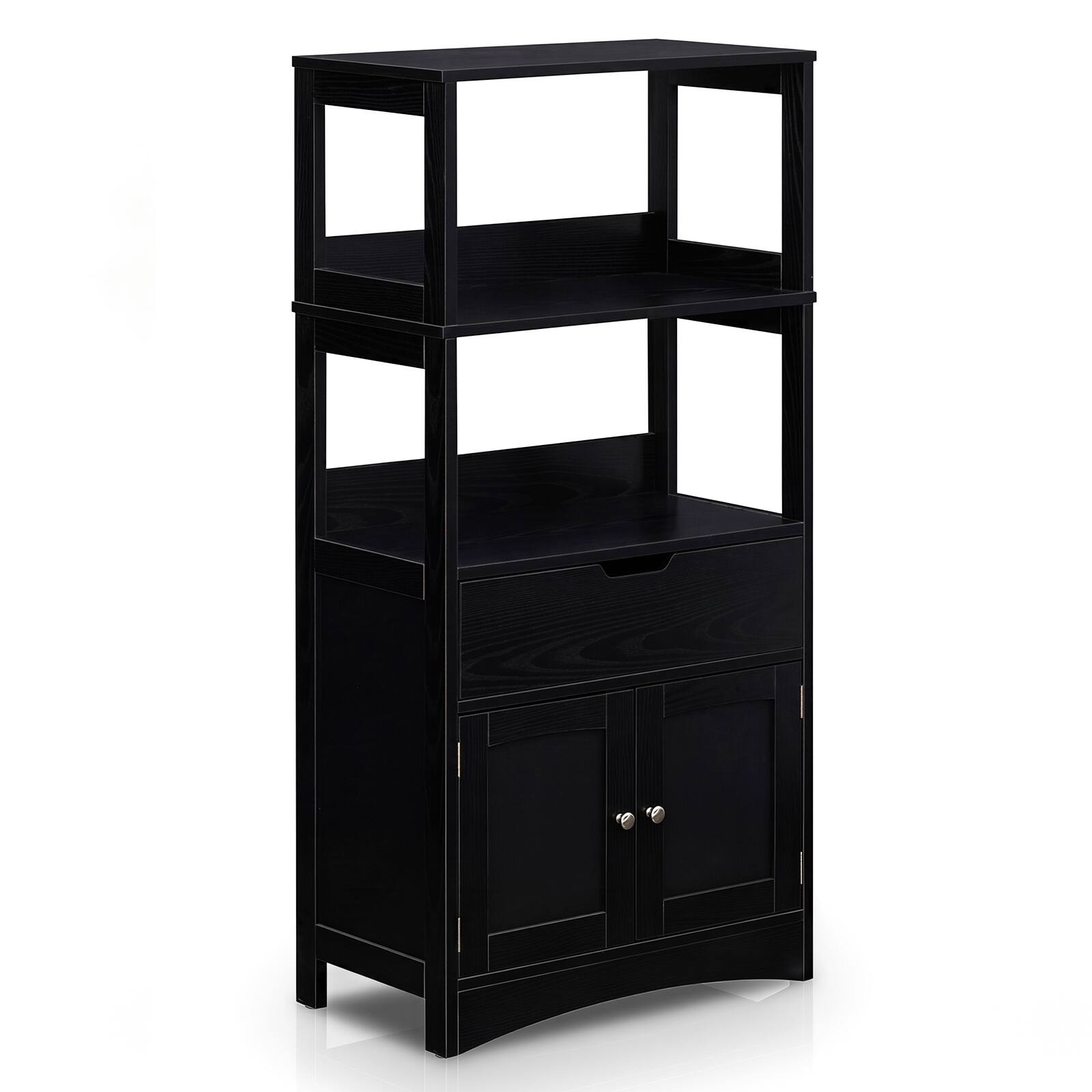 Alt View 8. Costway - Costway Bathroom Storage Cabinet with Open Shelves, Drawer & Doors for Bathroom, Laundry - Black.