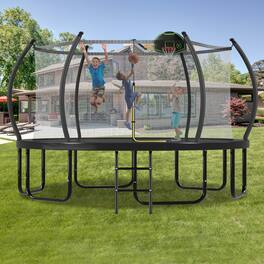Whisen - 16FT Outdoor Trampline for Kids and Adults with Safety Enclosure,Basketball Hoop and Ladder - Black