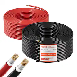 VEVOR - Solar Panel Wire, 100 ft Black + 100 ft Red Kit, 10 AWG (6 mm²) Solar Panel Extension Cable, PV Tinned Copper Wire - Black + Red