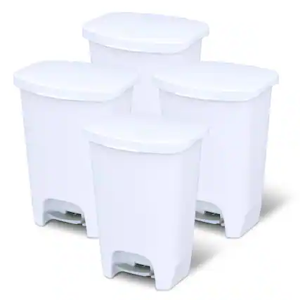 Front. Glad - Glad Kitchen Trash Can with Lid and Garbage Bag Rings, 13 Gal, White, 4 Pack - White.