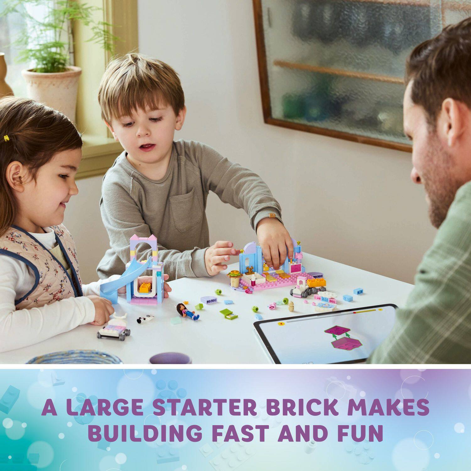 A large starter brick makes building fast and fun.