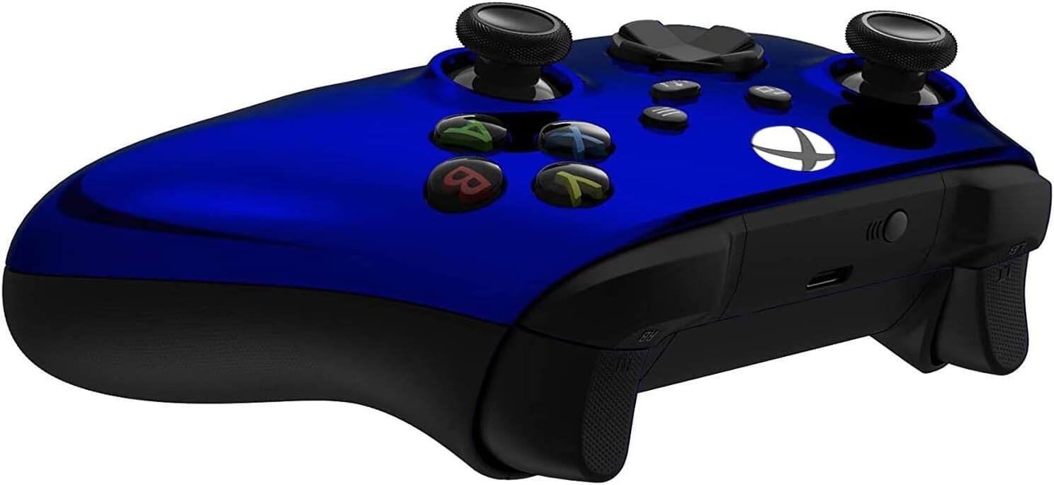 Back. Custom Controllerzz - Custom Wireless Controller for Xbox Series X|S, Xbox One, & PC - Blue Chrome.