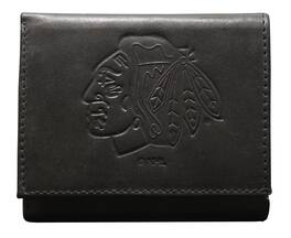 Rico Industries - Chicago Blackhawks Embossed Trifold Wallet - Black Leather - with Worn Distressed Look - Multi