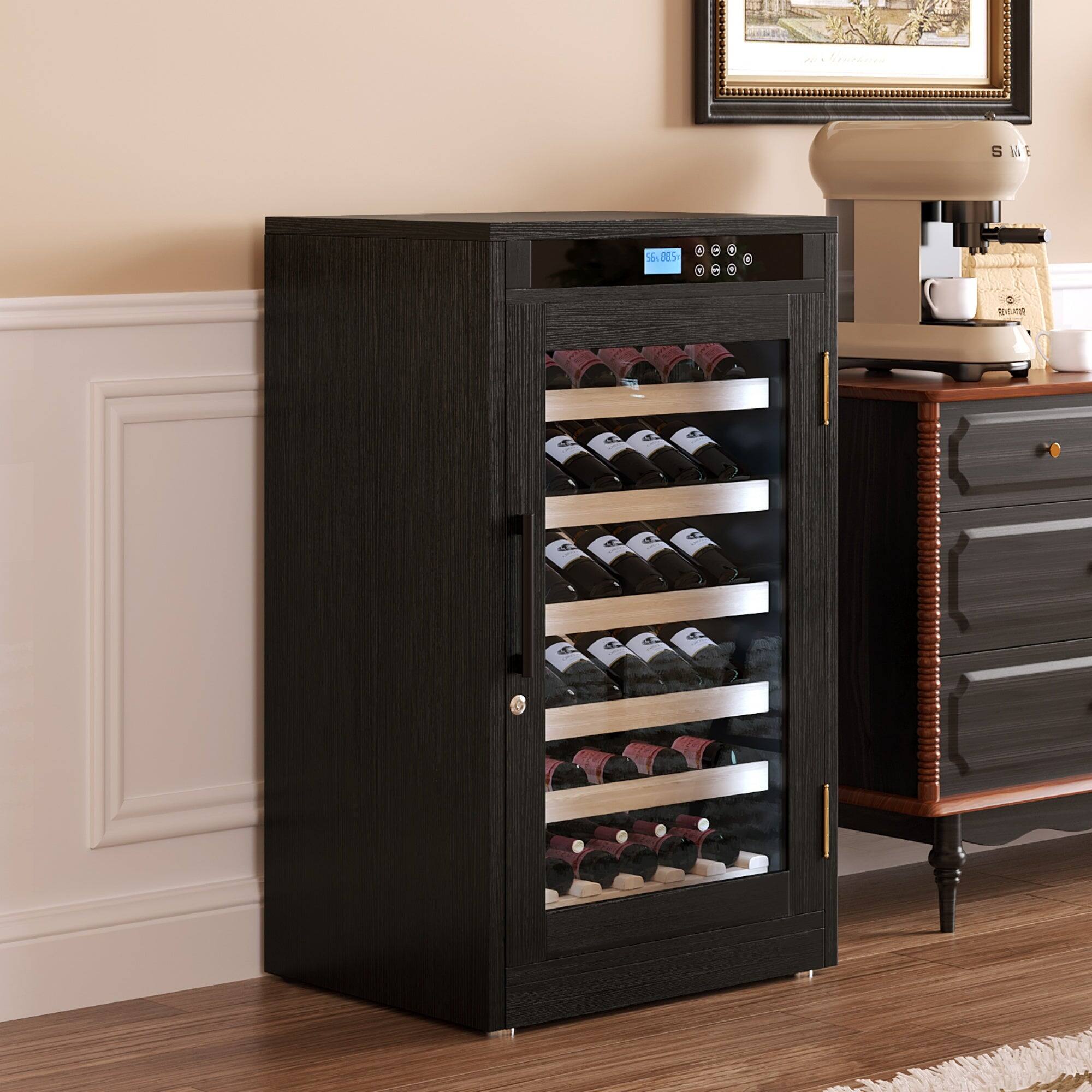 Alt View 5. Boyel Living - LED Touch Screen Wine Cabinet Wood Finish Constant Temperature Double Glass Low Noise - Black.