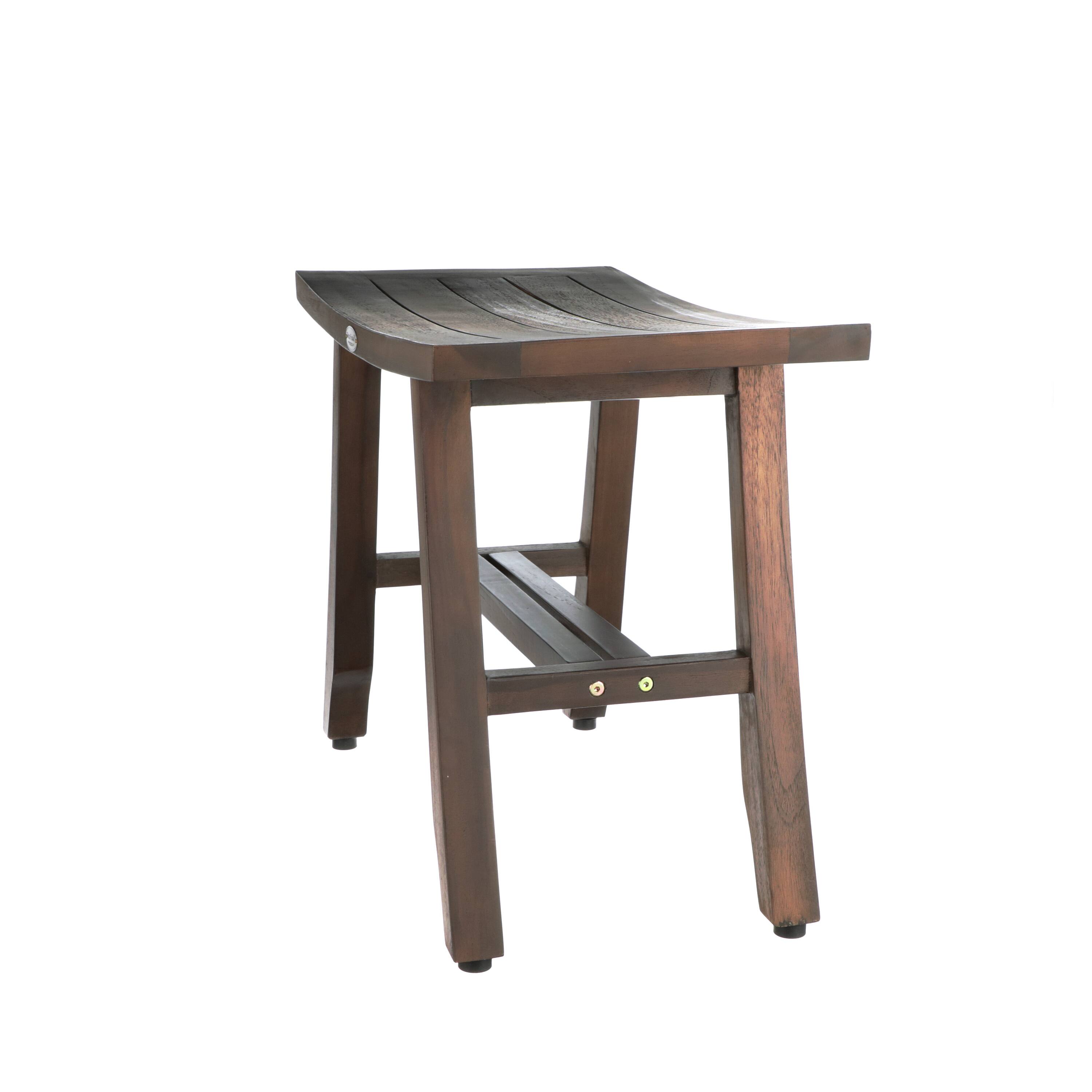 Left. DecoTeak - DecoTeak® Satori® 24" Teak Wood Shower Bench in Woodland Brown Finish - Woodland Brown.