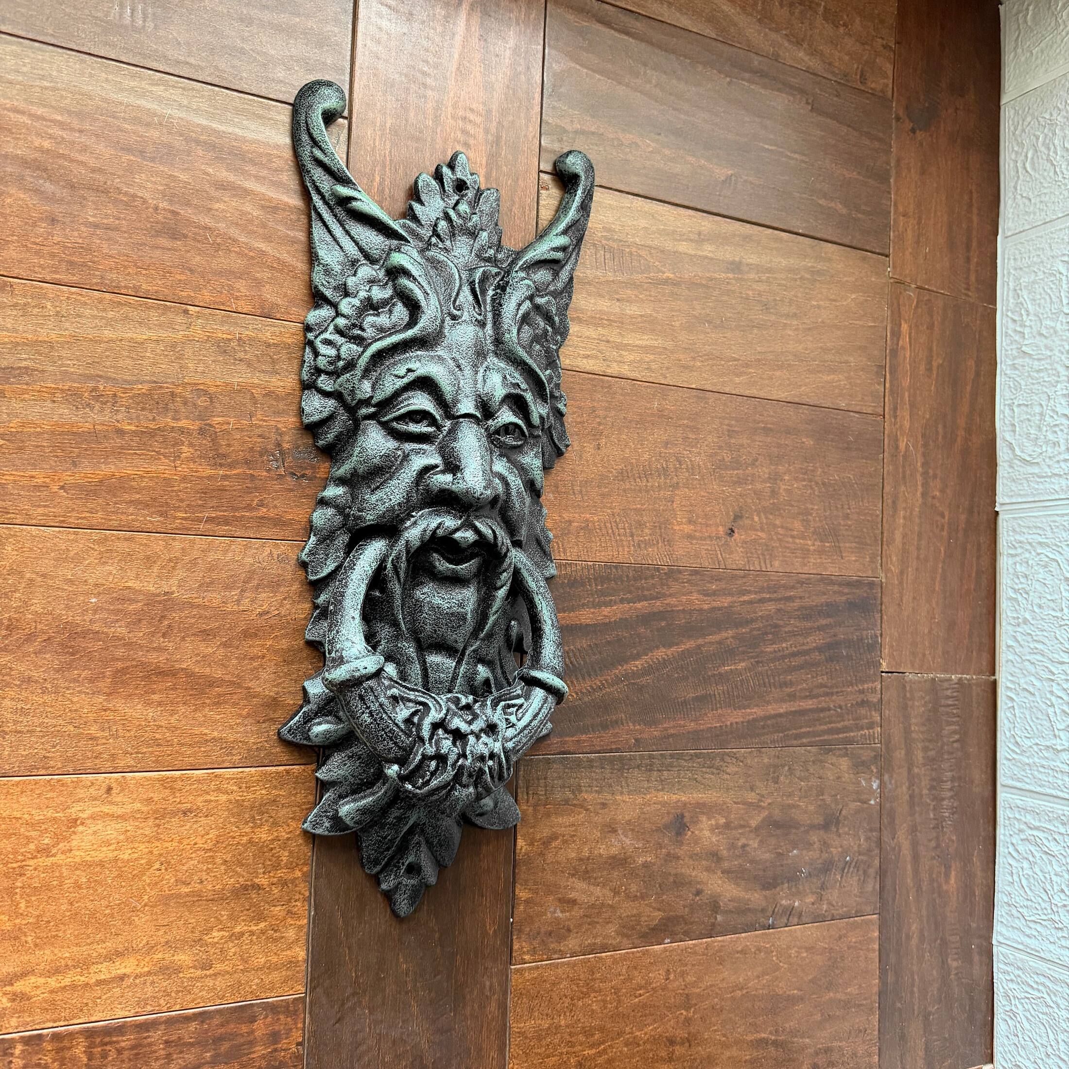 Alt View 3. Things2Die4 - Gothic Green Man Door Knocker Verdigris Cast Iron 19 in Wall Mounted - Green.