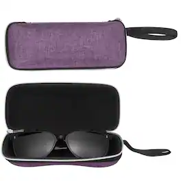 Unique Bargains - 2pcs Sunglasses Soft Case Hard Shell Zipper Holder with Lanyard for Travel Sport - Purple
