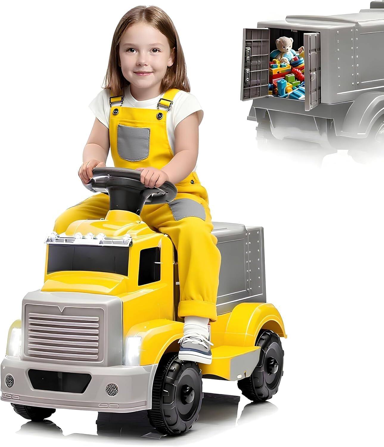 Front. Homhougo - 6V Ride-On Fire Truck for Toddlers, with Storage Box, Music & Lights, Ages 3-5.