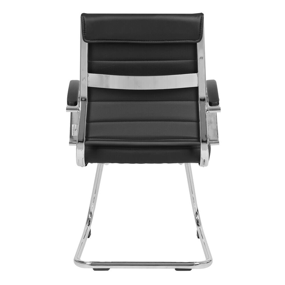 Alt View 6. LeisureMod - Benmar Office Chair, Ribbed Leather Upholstery with Chrome Arms and Sled Base, Modern Desk Seating for Home or Office - Black.