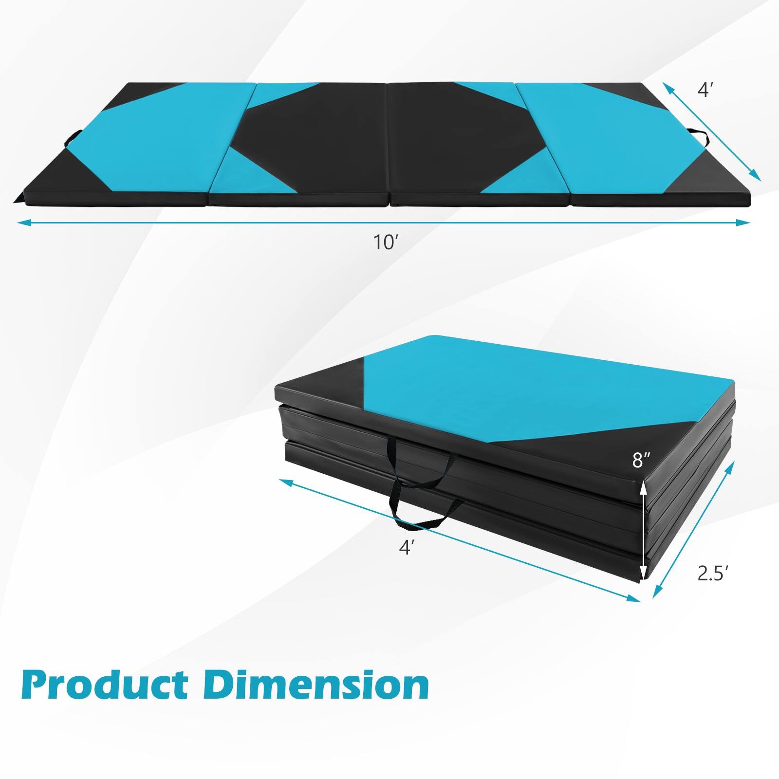 Product Dimension

- Length: 10'
- Width: 4'
- Height: 8"
- Folded Dimensions: 4' x 2.5' x 8"