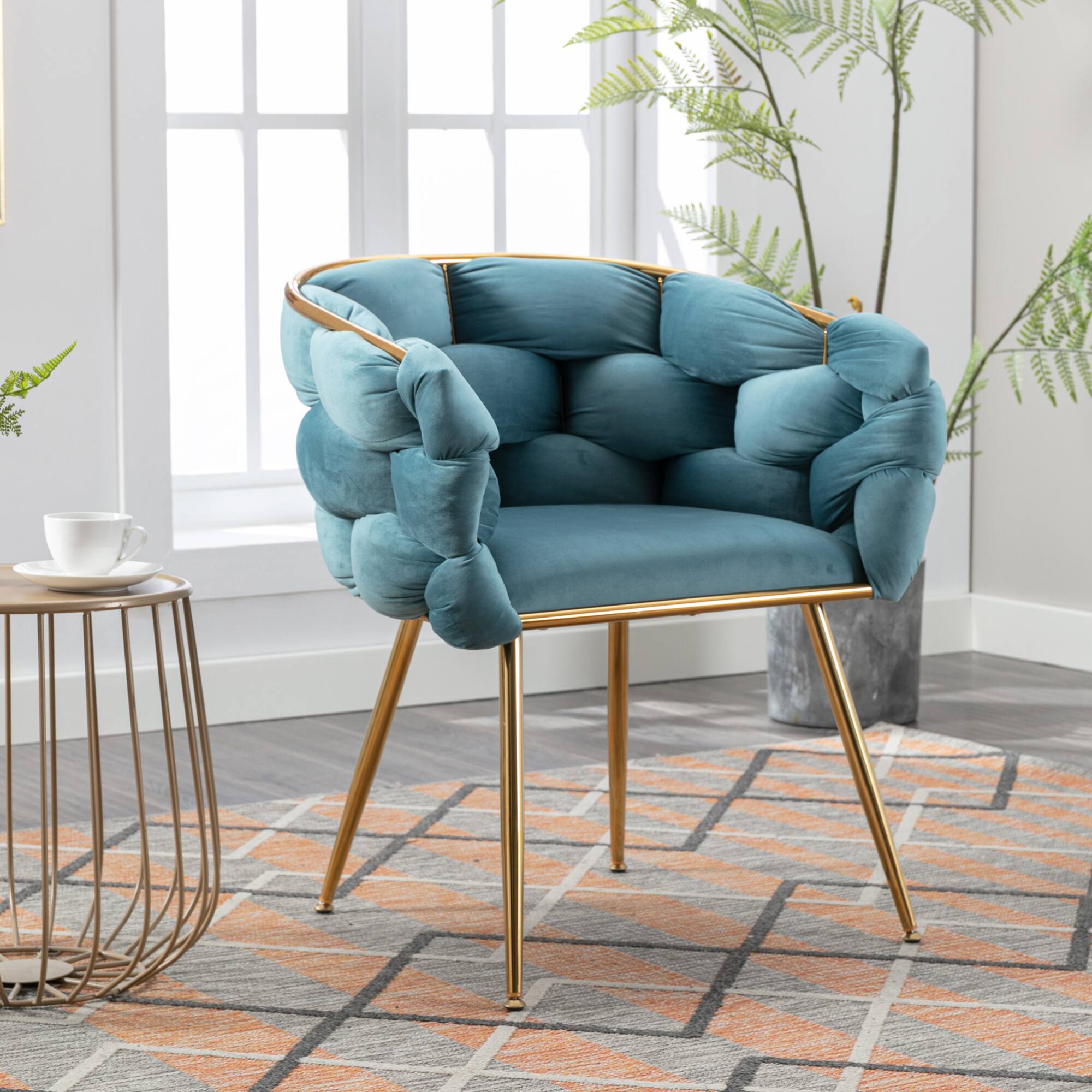 Angle. GOODSILO - Modern Velvet Accent Chair for Bedroom Living Room Comfortable Single Seater Upholstered Lazy Sofa - Blue.