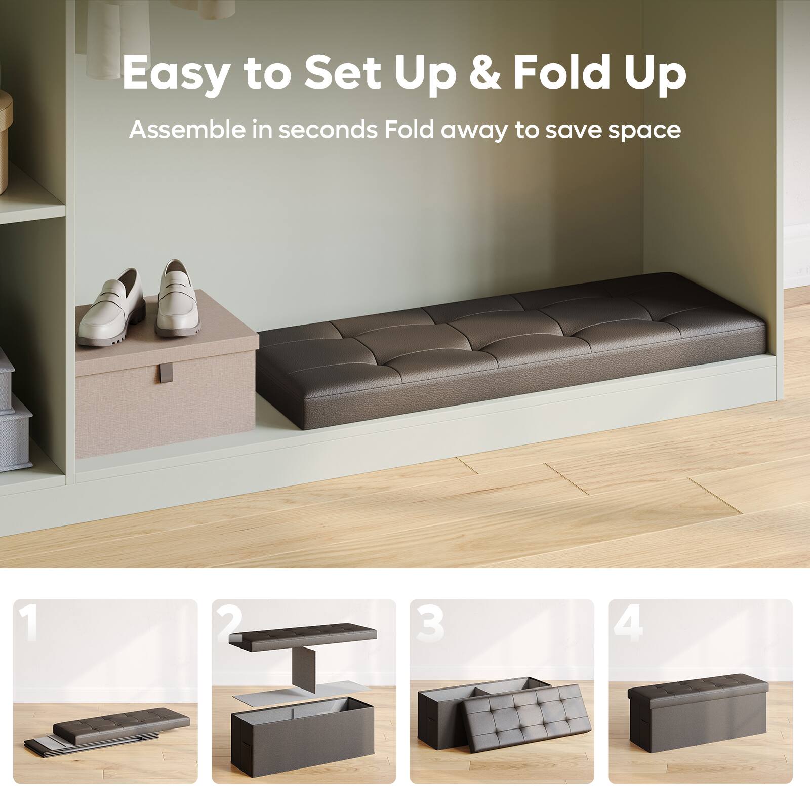 Easy to Set Up & Fold Up

Assemble in seconds

Fold away to save space

1 2 3 4
