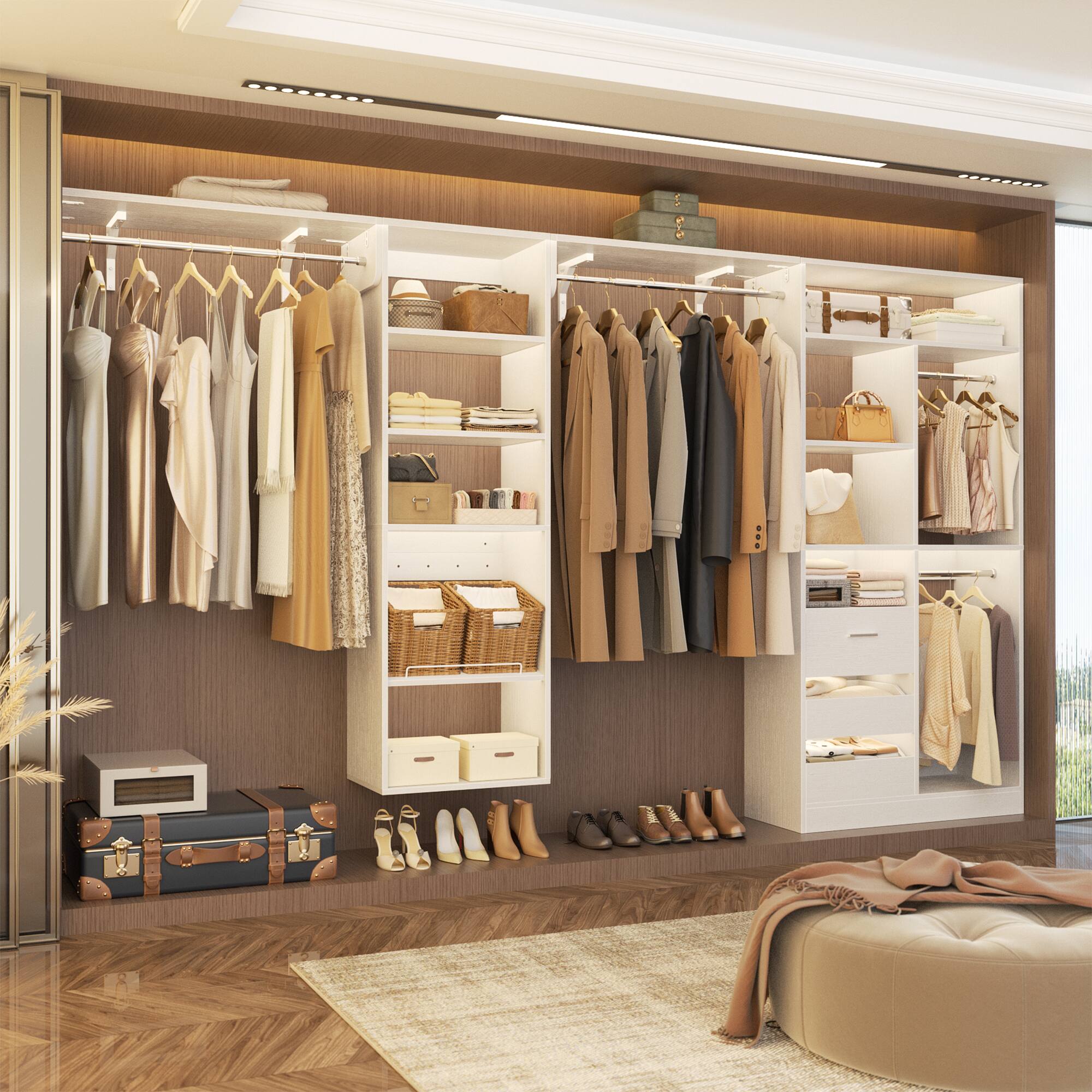 Back. Aheaplus - 8FT Wall Mount Over Washer Dryer Shelf, 6-Tier Heavy-Duty Laundry Organizer w/ Adjustable Shelves & Drying Rack - White.